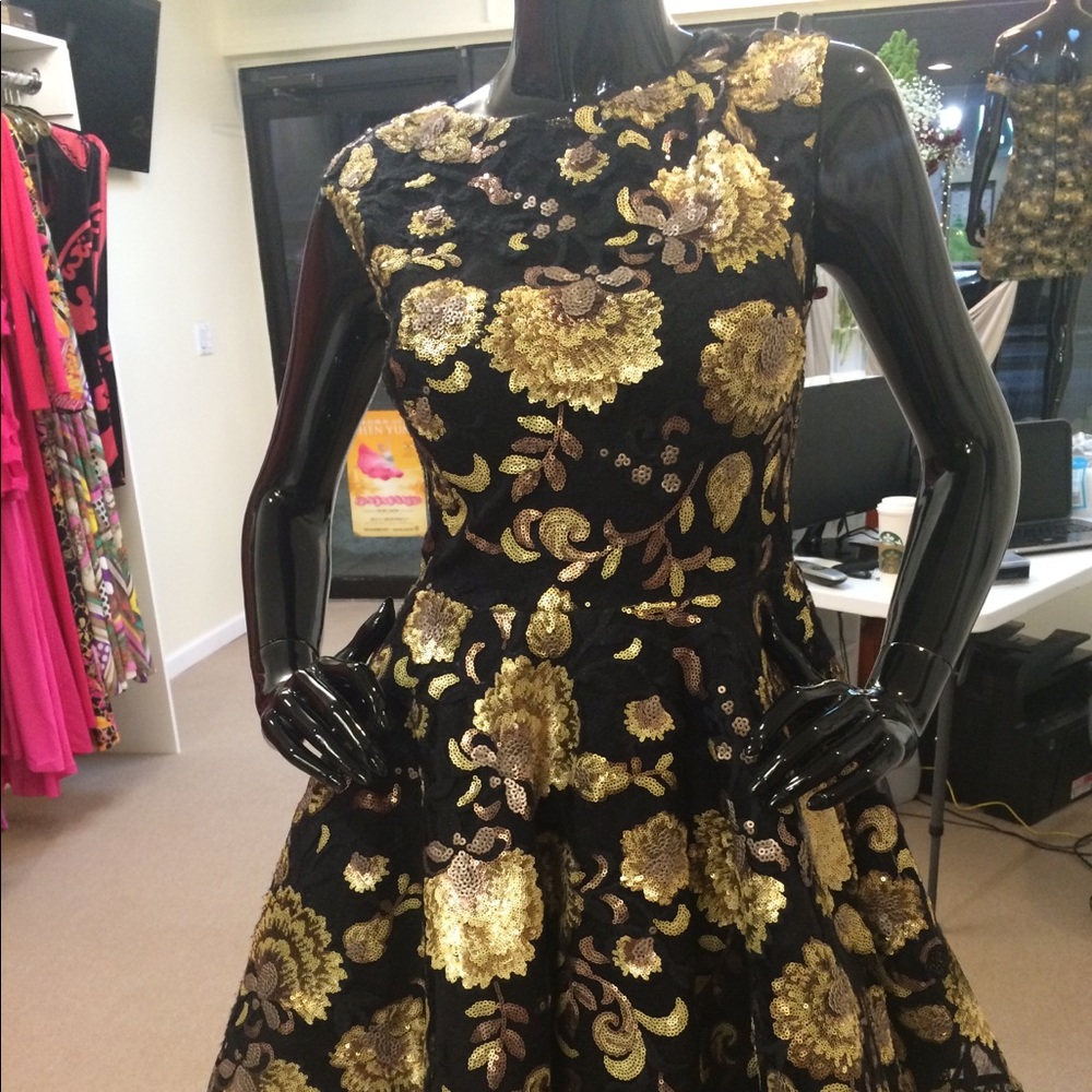 Black, Gold, & Copper Skater Sequin Dress